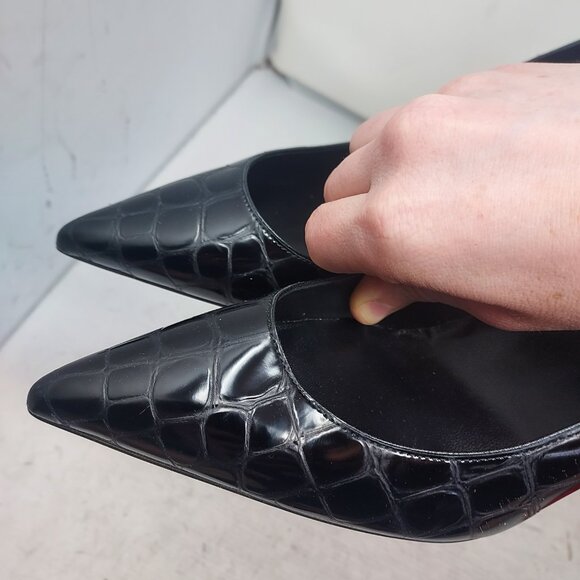 Christian Louboutin Patent Black Kate Croc Crocodile Pump Shoe - Picture 10 of 13